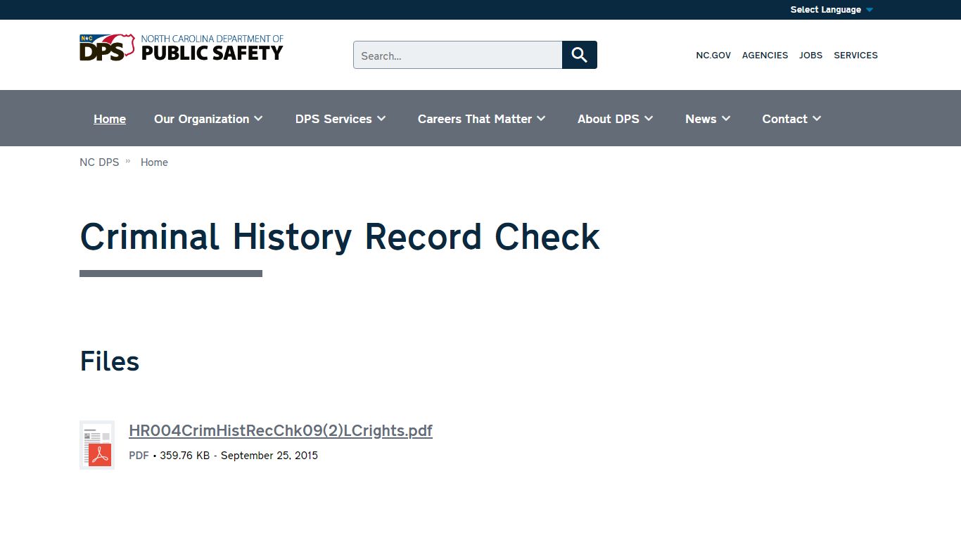 Criminal History Record Check | NC DPS